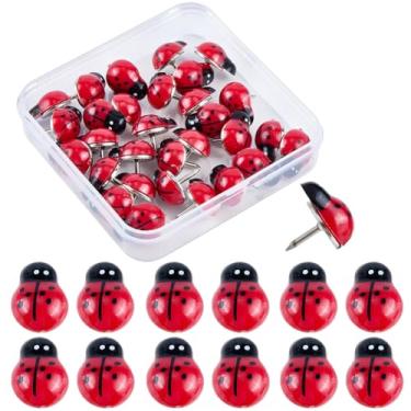Imagem de SUNNYCLUE 1 caixa de 30 peças tachinhas de joaninha lindos pinos de plástico a granel inseto vermelho engraçado mola decorativa placa de cortiça pinos de desenho para pendurar fotos mapa home office