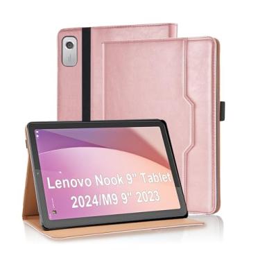 Imagem de Varohix Capa para tablet Lenovo Nook 22.9 cm 2024 / Lenovo Tab M9 TB-310FU 2023 suporte multi-ângulo flip capa fólio couro PU com bolso para cartão Tab M9, ouro rosa