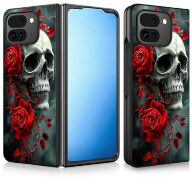 Imagem de Capa dobrável para Google Pixel 10/9 para Google Pixel 10/9 Pro com estampa de caveira vermelha fofa e fina em policarbonato rígido à prova de choque capa protetora para celular