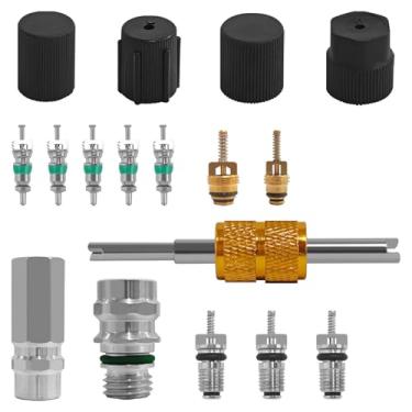 Imagem de QKYS Núcleo de válvula de ar condicionado, AC R12 R134a Vedação Teflon Refrigeração A/C Ar Condicionado Válvulas de serviço, Kit de núcleo de válvula A/C Schrader, acessórios de porta de carregamento