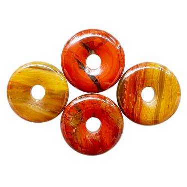 Imagem de Casaper Anéis circulares naturais Mookaite com orifício grande de 7 mm de cristal natural, pedra polida, contas de pingente de disco redondo plano para fazer joias, artesanato, 4 peças