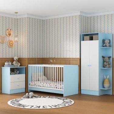 Imagem de Jogo De Quarto Infantil Trevalla Móveis Pom Pom 3 Peças - Azul-branco 