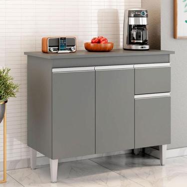 Imagem de Balcão De Cozinha Ambiente Tatiane Com Tampo 100cm Cinza Fosco - Ajl