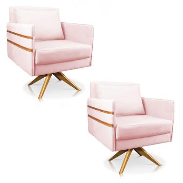 Imagem de Kit 02 Poltronas Giratória Mari Suede Rosa Bebê