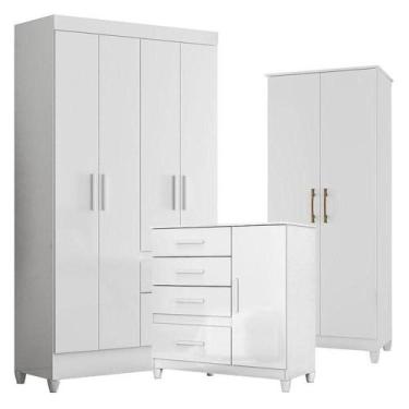 Imagem de Guarda Roupa Infantil Madri Com Cômoda Vênus Com Pés E Armário Multius