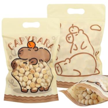 Imagem de Pacote com 50 sacos de petiscos Ziplock Capivara Sacos de armazenamento de alimentos resseláveis de plástico com janela frontal fosca e alça à prova de cheiro, embalagem de biscoitos de doces, ótimo