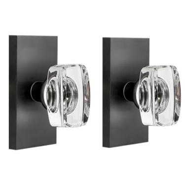 Imagem de HIEMEY Puxadores de porta de vidro interiores, puxador de porta meio falso de cristal para armário corredor preto fosco (2 unidades)