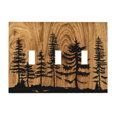 Imagem de biondbong Farmhouse Placas de interruptor de luz tripla de pinheiro marrom rústico com impressão de grão de madeira capas de tomada decorativa de 3 gangues placa de parede elétrica acessórios de