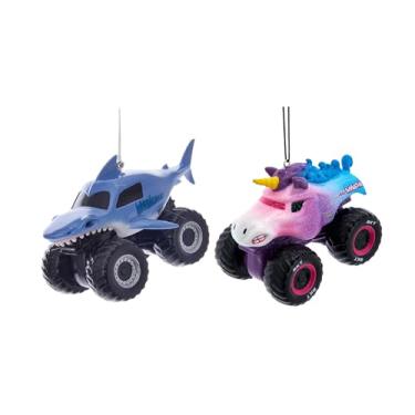 Imagem de Conjunto de enfeites Monster Jam – Enfeites Sparkle Smash & Megalodon por Kurt Adler – Decorações de Natal de Monster Truck oficialmente licenciadas para crianças e colecionadores – Conjunto de