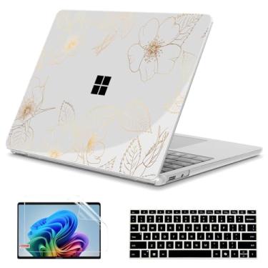 Imagem de Teryeefi Capa para laptop Microsoft Surface Copilot+ PC 2025 modelo 2095 de 13 polegadas, capa rígida protetora floral com protetor de tela para teclado, floral Gloden