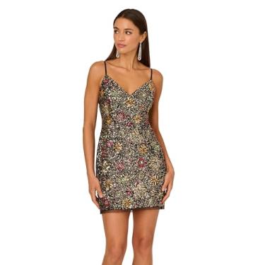 Imagem de Adrianna Papell Vestido curto feminino com contas, Preto Multi, 42