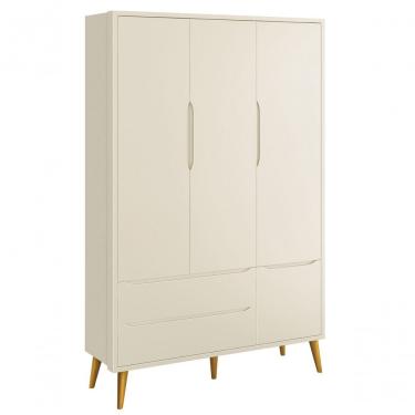 Imagem de Guarda-roupa Retrô 3 Portas Théo New Areia Fosco Com Madeira - Moveisaqui