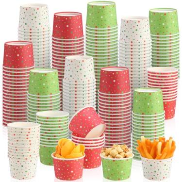 Imagem de CHENGU 120 peças de copos de lanche de Natal 255 g tigelas de sopa de bolinhas copos de sorvete de papel colorido tigelas de sobremesa descartáveis de Natal para comida gelada quente Sundae iogurte