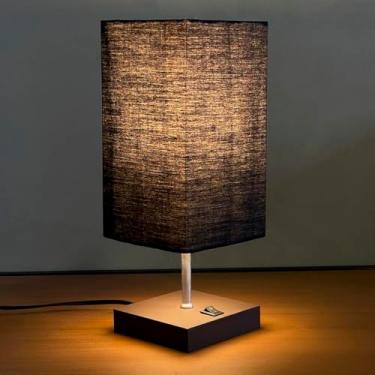 Imagem de Abajur Luminária de Mesa Clássica Quadrado MDF Tabaco Com Interruptor Com Cúpula Preto Decoração Casa, sala Quarto e Escritorio