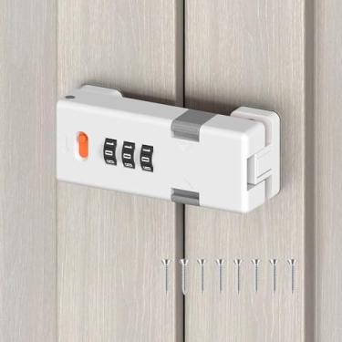 Imagem de YogePote Fechadura de armário de combinação sem chave de 90/180 graus, trava de porta ajustável com senha mecânica de 3 dígitos para porta deslizante de celeiro, armário, armário de escritório