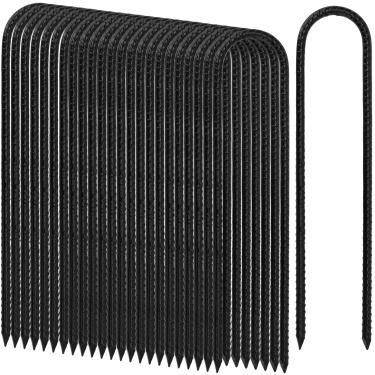 Imagem de NINGWAAN 24 peças de estaca de vergalhão em forma de U, âncoras de aterramento de aço resistente de 30,5 cm, estacas de vento revestidas de 0,8 cm de diâmetro para barraca de acampamento, jardim