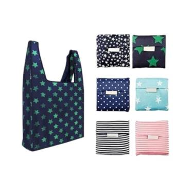 Imagem de 1 sacola reutilizável de compras de supermercado – dobrável com bolsa de armazenamento | impermeável, leve, lavável, bolsa ecológica resistente de 16 kg, cabe no bolso