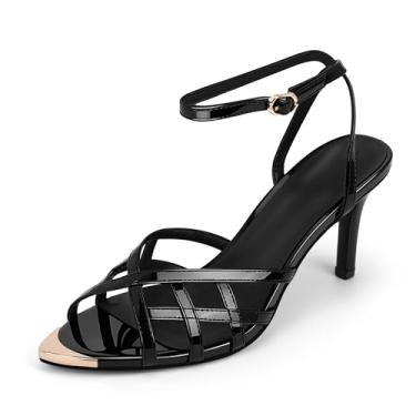 Imagem de yowmns Sandália feminina com tira no tornozelo, bico fino, bico fino, salto alto e salto alto, Preto, 37