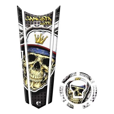 Imagem de Adesivo Faixa Gravata Tanque E Bocal Moto Resinado Caveira Preto