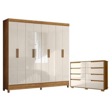 Imagem de Guarda Roupa Casal Marajó com Espelho e Cômoda Georgia Freijó Off Whit