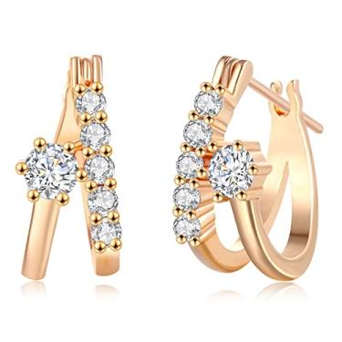 Imagem de Brincos de argola dividida de ouro com zircônia cúbica delicada, brincos de argola dupla oval, para mulheres, Latão, Zircônia cúbica,