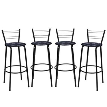 Imagem de Banqueta Altas Flórida Estrutura Preta 70cm Para Balcão Cozinha, Bar, Bistrô, Americano Kit 04 Unidades - Itagold (Floral Preto)