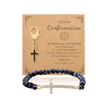 Imagem de Presentes God Bless You para mulheres e homens, pulseira cruzada, comunhão, confirmação de batismo, presente para afilhado, Chaveiro de pulseira de confirmação, P