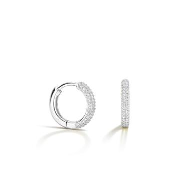 Imagem de Altitude Boutique Brincos de argola de zircônia cúbica cravejada de zircônia cúbica | Banhado a ouro 14K ou ródio | Argolas de zircônia cúbica de 4 fileiras em 17 mm ou 25 mm | Brincos de argola