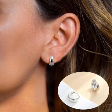 Imagem de Brincos de argola de prata grossos para mulheres, modernos, leves, banhados a ouro branco, joia de prata