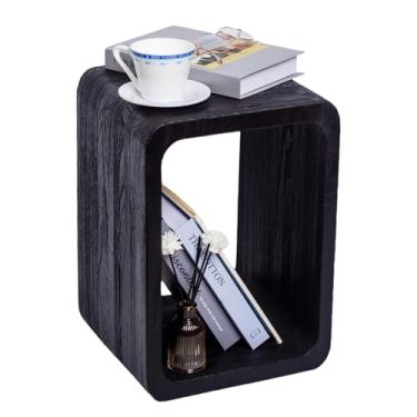 Imagem de Mesa lateral de madeira retangular de canto redondo moderna, horizontal e vertical, mesa de canto sólido para sala de estar, quarto, banheiro