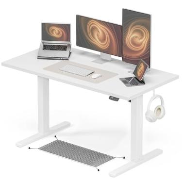 Imagem de Acrolix Mesa de pé ajustável em altura, 139 x 61 cm, mesa de pé sentada, 3 mesas de computador predefinidas de memória, mesa de escritório em casa, mesa de jogos de computador com placa de emenda