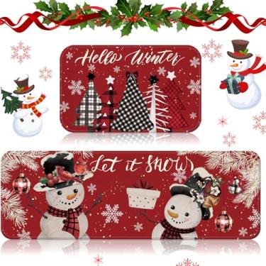 Imagem de Maasechs 2 tapetes e tapetes de cozinha de Natal, boneco de neve e árvore, tapetes de cozinha de Natal de inverno para decoração de casa de fazenda, 43 x 123 x 73 cm