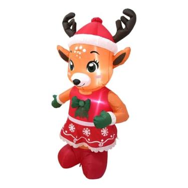 Imagem de Fancyes Rena inflável de Natal iluminada de 155 cm com luzes, plugue americano 110V para festas de fim de ano, festivais, chapéu vermelho fofo e leve.