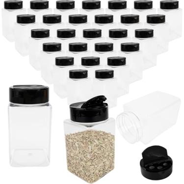 Imagem de Medanera Pacote com 30 frascos de especiarias de 255 g com tampas de agitador/despejador, recipientes vazios para temperos, garrafa quadrada transparente para armazenar ervas em pó, armazenamento de