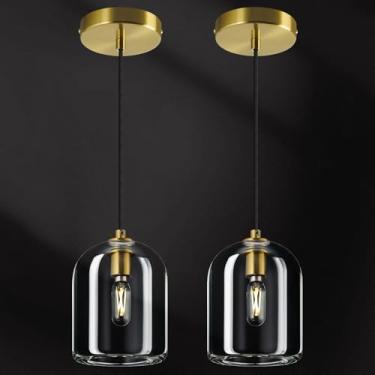 Imagem de LBSQJ Luminárias Pendentes Modernas De Ouro Para Ilha De Cozinha, Lustre De Teto, Luminárias Suspensas De Cristal Para Sala De Jantar, Cozinha, Sala De Estar E Quarto (Pacote Com 2)