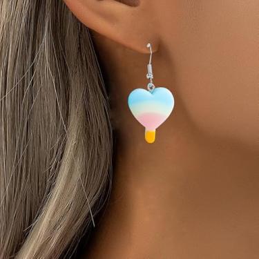 Imagem de Brincos femininos com pingente de picolé de coração arco-íris, lindos brincos de sorvete coloridos, joias modernas divertidas para o verão e uso casual
