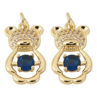 Imagem de Elecrelive Pingentes de Urso de Ouro 18 K Azul Escuro Zircônia Cúbica Pingentes de Urso Gomoso Berloques de Cristal para Colar Pulseira Brincos Fabricação de Joias