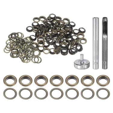 Imagem de HARFINGTON Kit de ferramentas de ilhós, 100 peças, conjunto de ilhós de cobre de 6 mm com furador oco, ferramentas de fixação de ilhós para roupas cinto de tecido de couro, bronze