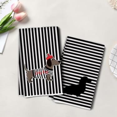 Imagem de 2 peças de toalhas de cozinha artísticas para cães, toalha de mão de chá absorvente de listras, panos de prato de microfibra para secar pratos, toalhas de prato waffle para cozinha, banheiro