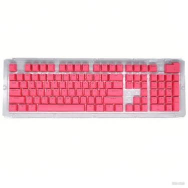 Imagem de Koucyingee Teclas coloridas PBT de 104 teclas, moldadas por injeção dupla resistente ao desgaste, teclas de teclado mecânico translúcido de caracteres fechados (rosa)
