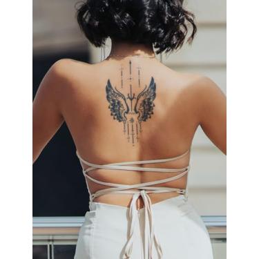 Imagem de Adesivo de tatuagem mágica semipermanente de suco de ervas vintage padrão de asas braço peito pernas traseiras não reflexivo tatuagem temporária impermeável adesivo de tatuagem 1