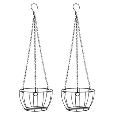 Imagem de INOOMP 2 peças de cesta de metal suspensa com corrente suporte de planta de arame moderno para decoração de varanda de jardim e varanda gancho de vaso de flores versátil para uso interno e externo