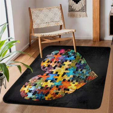 Imagem de Tapete de área para sala de estar, lavável à máquina, amor, autismo, colorido, antiderrapante, tapete macio, para sala de estar, quarto, sala de jantar, berçário, cozinha, decoração de casa