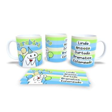 Imagem de Caneca Cerâmica Decorativa Parabéns Amiga, Design Listrado Pastel com Ilustrações, 325ml, Presente para Aniversário (17202)