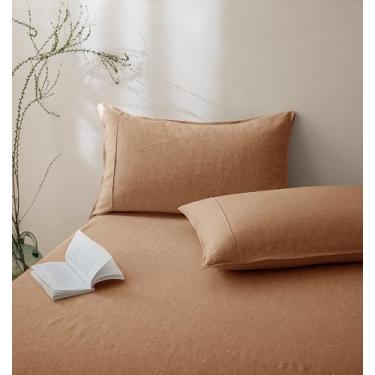 Imagem de Talasily Fronha Queen Size 100% de linho francês, conjunto de 2, fronhas de linho lavado com pedra certificada Oeko-TEX com fecho de envelope - Respirável e refrescante para quem dorme quente (marrom