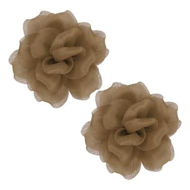 Imagem de PATIKIL 2 peças de broche de flor de tecido de cetim grande de 12 cm para mulheres broches florais elegantes de organza para casamento, dança, festa, roupas, vestido, chapéu, acessórios, marrom