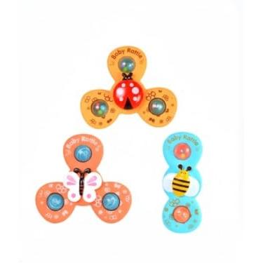 Imagem de Brinquedo Estimulo Bebê Gira Ventosa Sensorial Cor Colorido Kit 3 Spinner