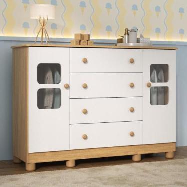 Imagem de Cômoda Infantil 125cm 2 Portas com Vidro e 4 Gavetas Sol Multimóveis M