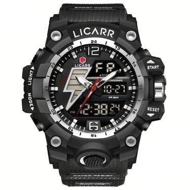 Imagem de Relógio Esportivo Exibição Dupla Masculino 5atm à Prova De água Quartzo Estilo Militar Prateado Preto