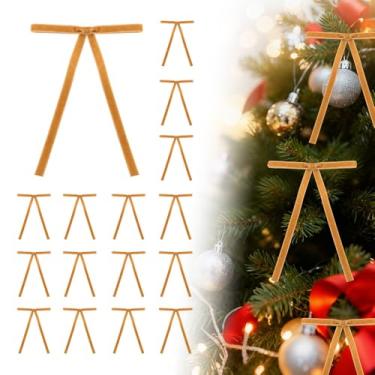 Imagem de Conjunto de 16 peças de laços de veludo marrom para árvore de Natal, enfeites de laço de Natal de veludo marrom, laços de Natal para guloseimas, decorações de Natal para quartos de árvores